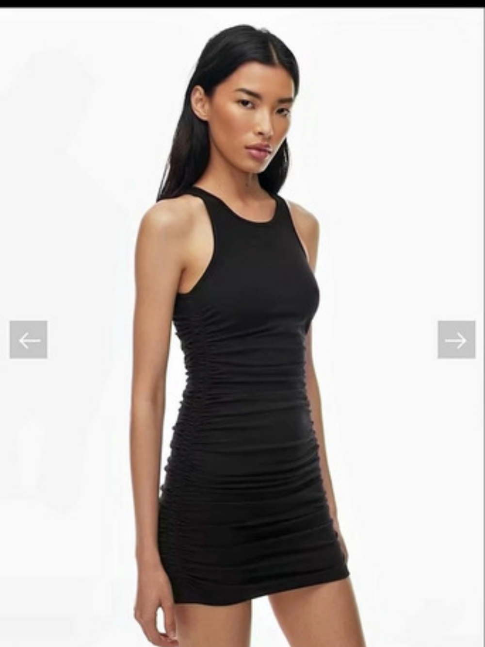Aritzia Black Rouched Casual Dress Mini Goth LBD casual Cotton Bodycon